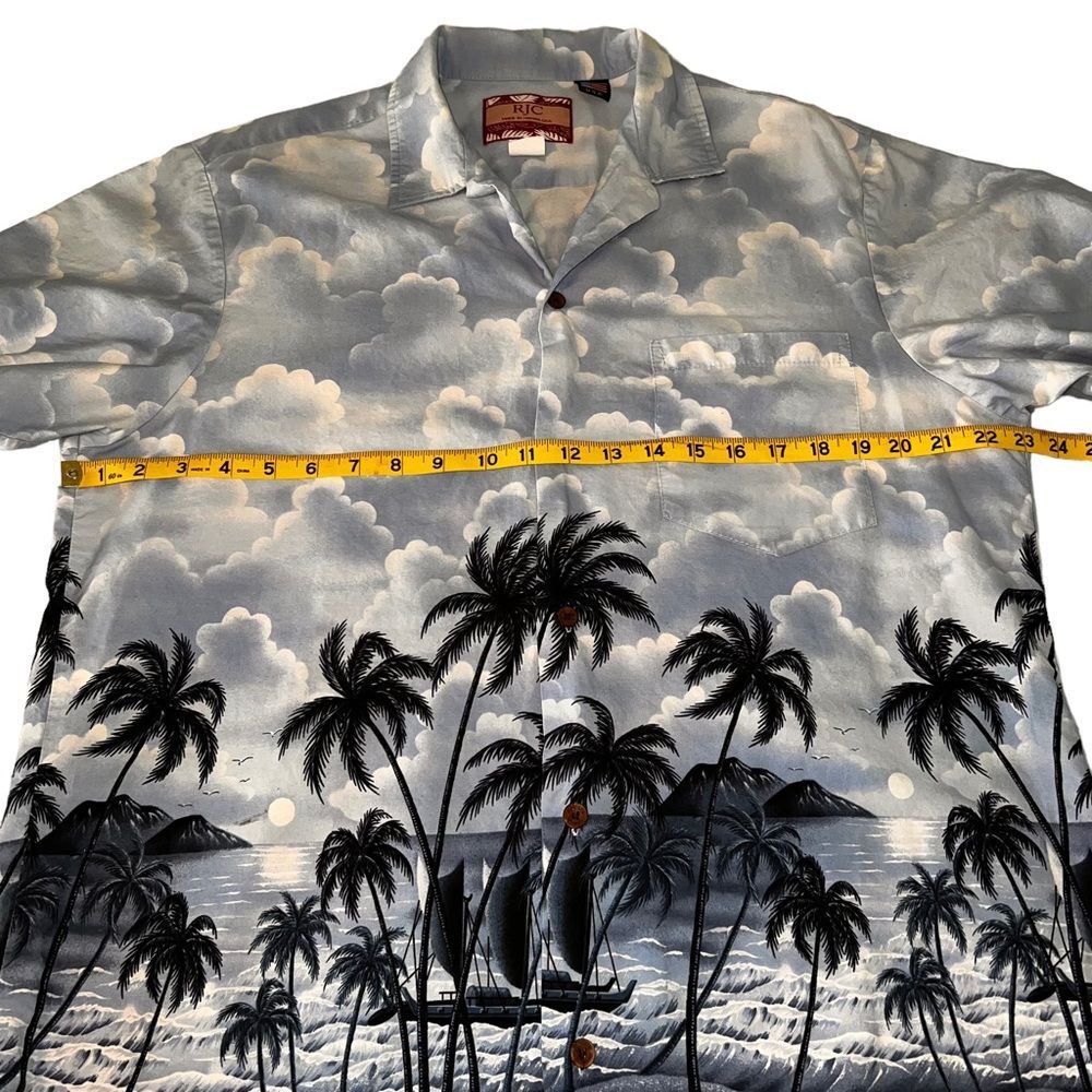 Vintage RJC Hawaiian Button Front Shirt Large Blue Cotton - Picture 6 of 11